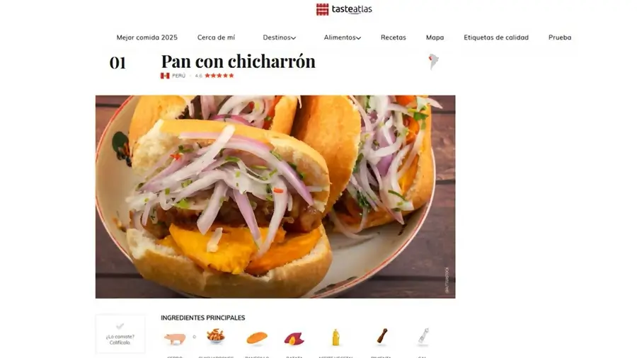 sitio web que muestra el pan con chicharron