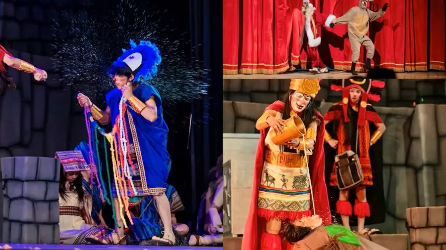 Collage de escenas humorísticas de una obra teatral con temática andina