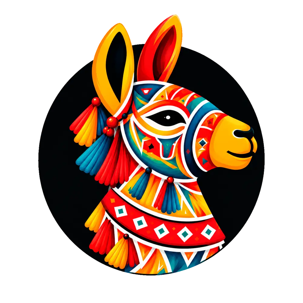 Isotipo de La Santa Tierra con ilustración de llama andina estilizada sobre fondo circular negro